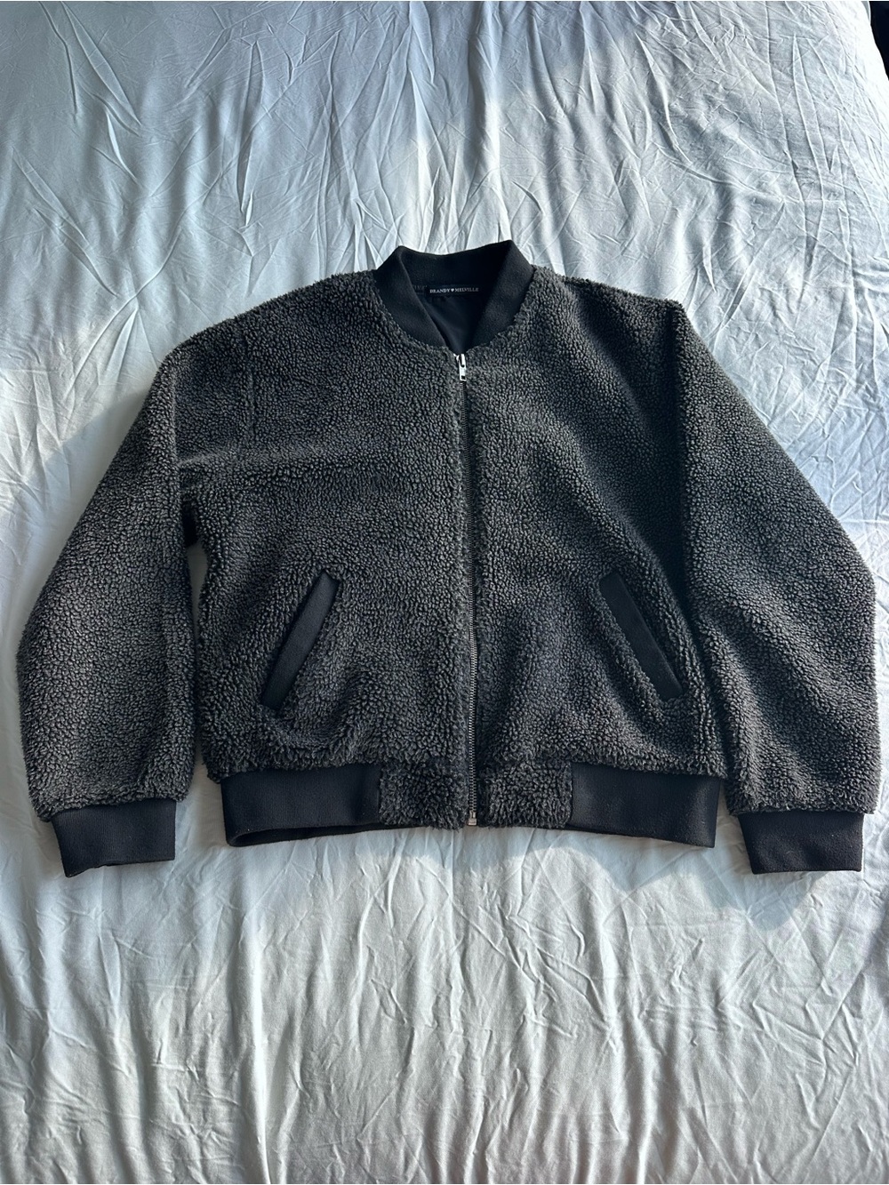 Brandy Melville Charcoal Black Sherpa Bomber Jacket